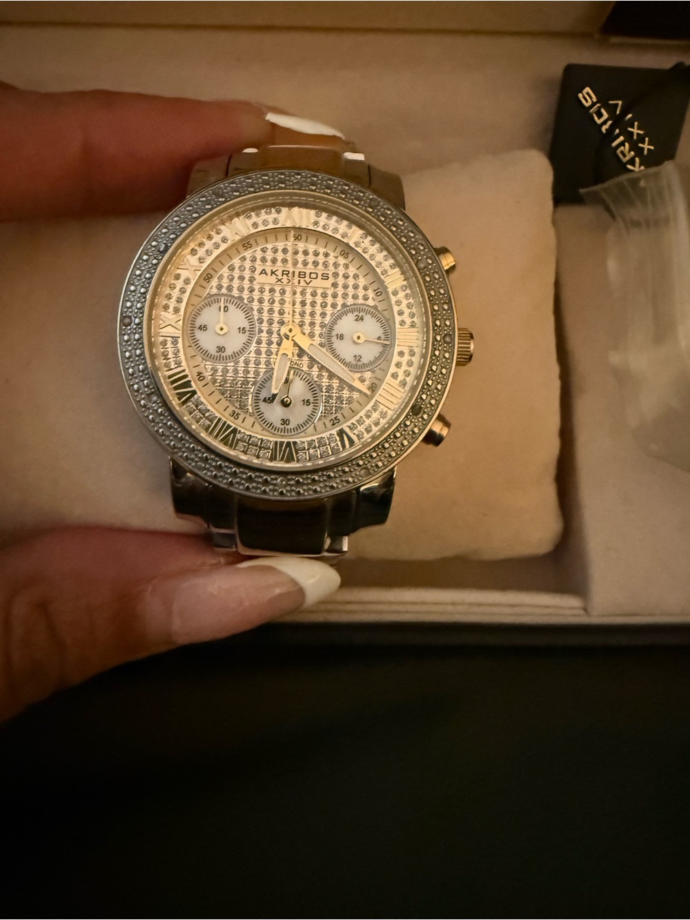 AKRIBOS DIAMOND Chronograph Watch -DIAMOND FACE & bezel-used twice